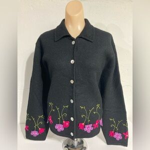 Black Embroidered ‘Boiled Wool’ Sweater / Jacket